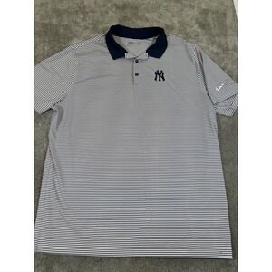 Nike Golf Mens XXL New York Yankees Dri-FIT Striped Polo Shirt Navy White